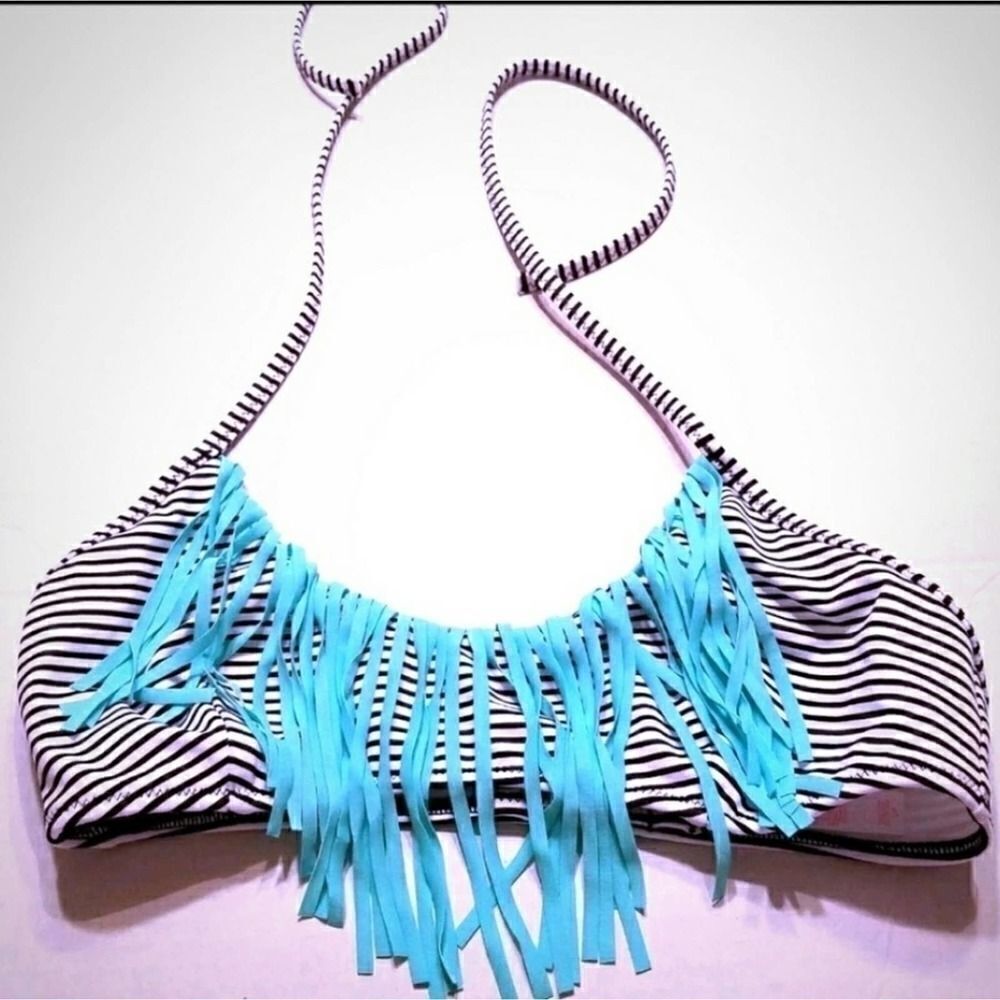 Victoria's Secret Navy Stripe Fringe Bikini Top